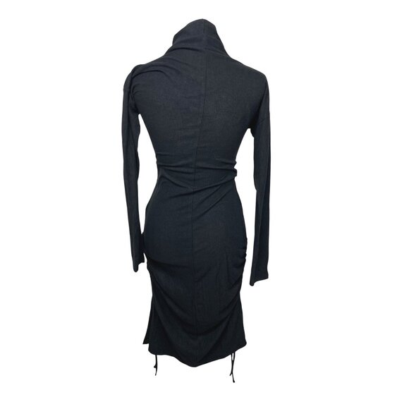 Anthropologie Saturday/Sunday Black Ribbed Long-Sleeve Dress With Drawstring XS - Picture 11 of 13